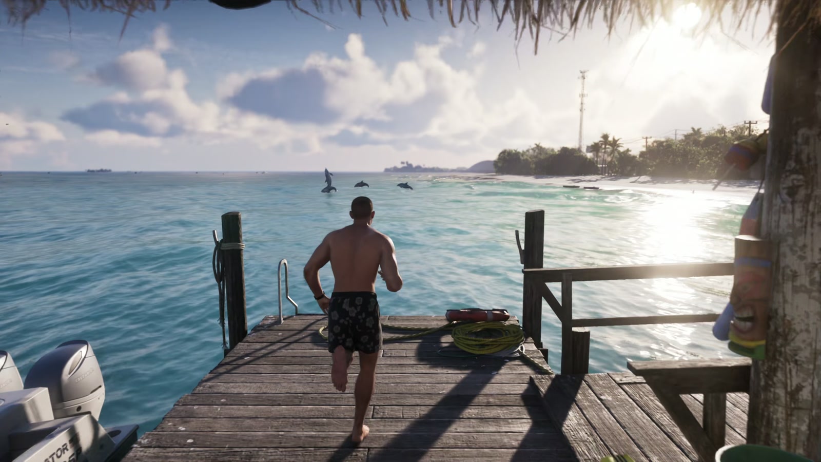 Jason corriendo hacia un muelle en Leonida Keys